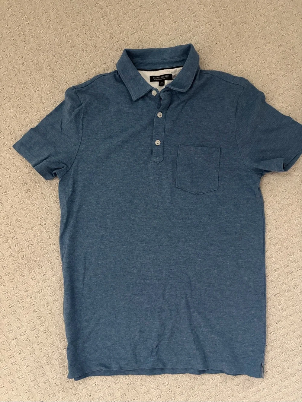 Banana Republic Men's Heathered Blue Polo with Chest Pocket